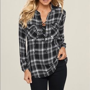 Venus flannel deep neck top
